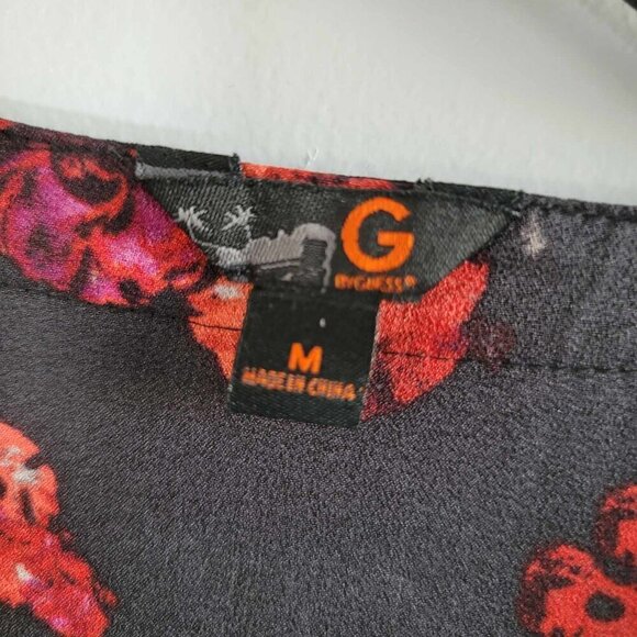 Guess Semi-sheer Black, red and grey floral print blouse. EUC - Picture 4 of 9